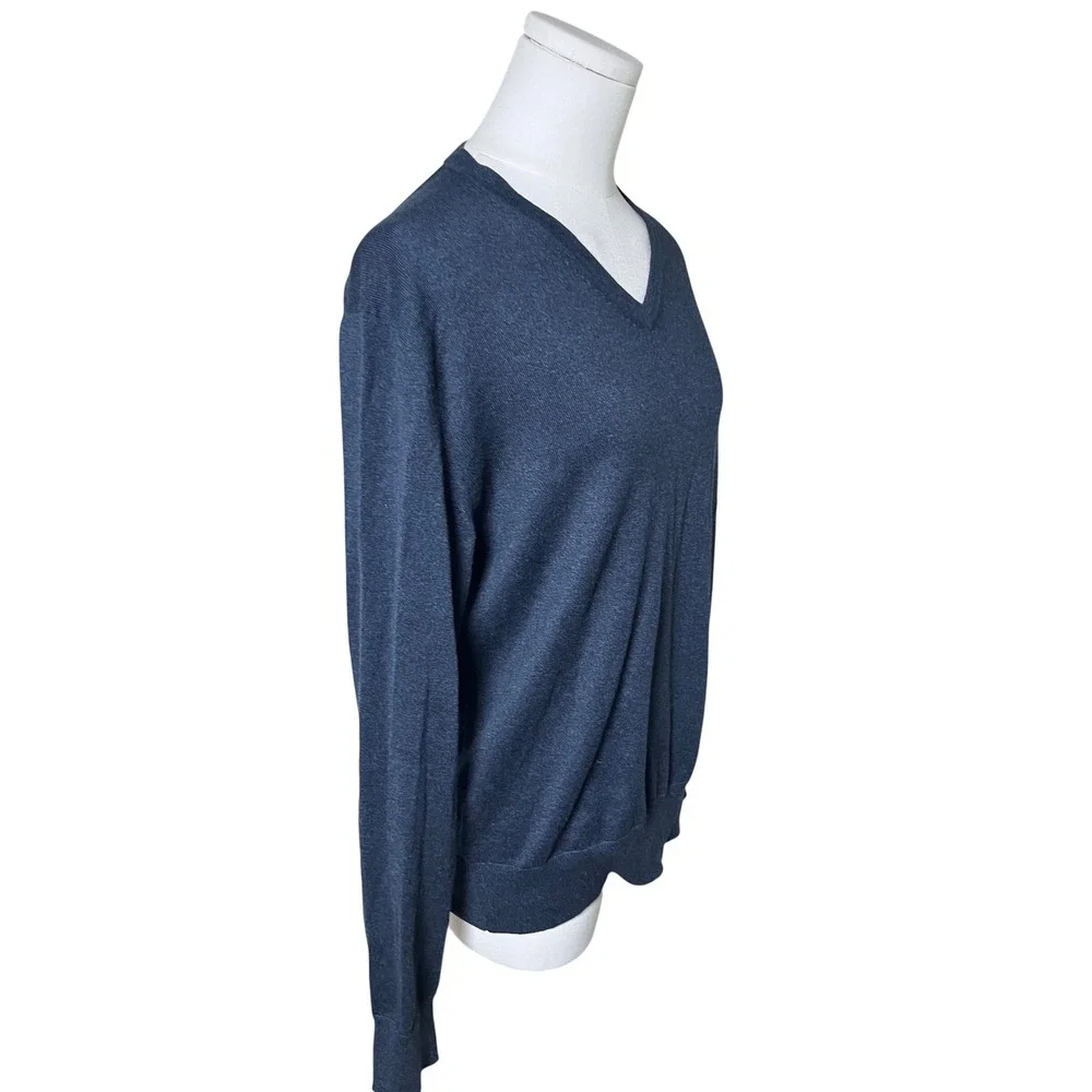 Dark Navy Silk Cotton Cashmere V-Neck‎ Sweater Banana Republic Small